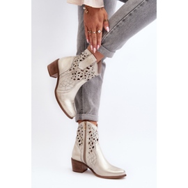 Zazoo 3394 Botas Tacón Alto Calados Mujer, Dorado 5