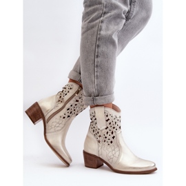 Zazoo 3394 Botas Tacón Alto Calados Mujer, Dorado 6