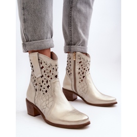 Zazoo 3394 Botas Tacón Alto Calados Mujer, Dorado 9