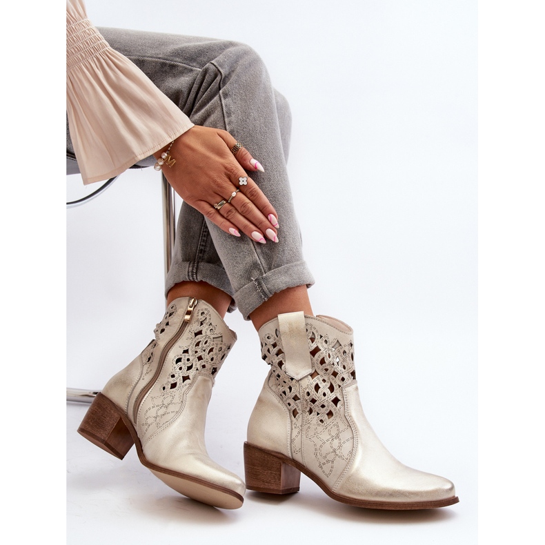 Zazoo 3394 Botas Tacón Alto Calados Mujer, Dorado 1