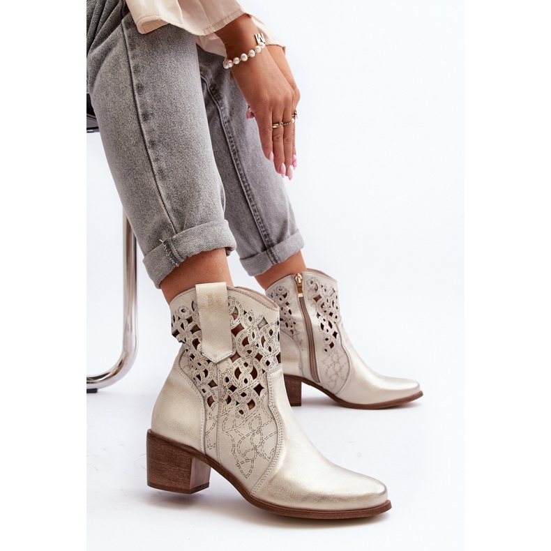 Zazoo 3394 Botas Tacón Alto Calados Mujer, Dorado 2