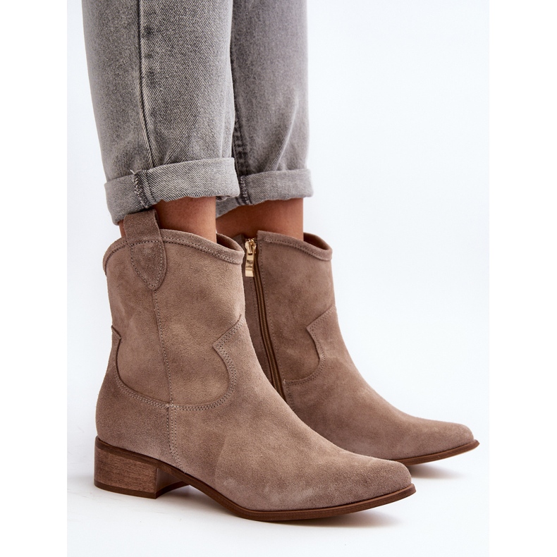 Zazoo 3329 Botas Vaqueras De Ante Cappucino Con Tacón Bajo beige 1