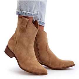 Zazoo 3305/2/G Botas Cowboy Mujer Ante Tacón Bajo Beige 9