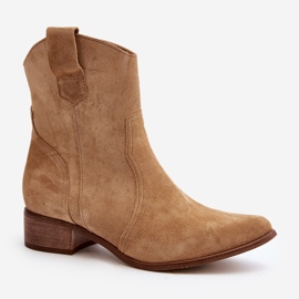 Zazoo 3305/2/G Botas Cowboy Mujer Ante Tacón Bajo Beige 1