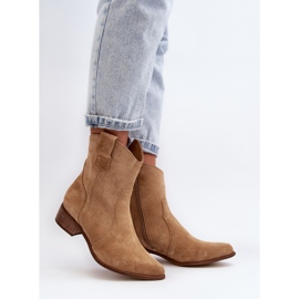 Zazoo 3305/2/G Botas Cowboy Mujer Ante Tacón Bajo Beige 2