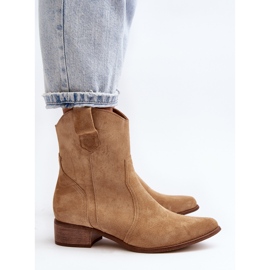 Zazoo 3305/2/G Botas Cowboy Mujer Ante Tacón Bajo Beige 5