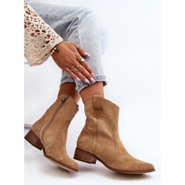 Zazoo 3305/2/G Botas Cowboy Mujer Ante Tacón Bajo Beige 7