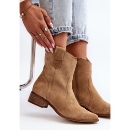 Zazoo 3305/2/G Botas Cowboy Mujer Ante Tacón Bajo Beige 8