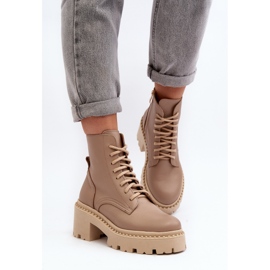 Zazoo 3413 Botines de cuero para mujer con tacones altos enormes, beige 6