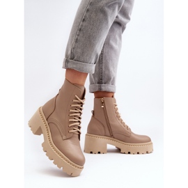Zazoo 3413 Botines de cuero para mujer con tacones altos enormes, beige 8