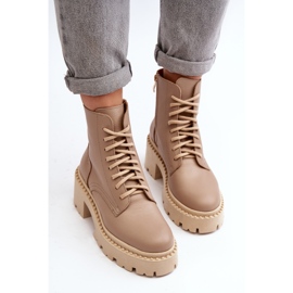 Zazoo 3413 Botines de cuero para mujer con tacones altos enormes, beige 10