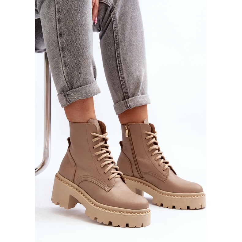 Zazoo 3413 Botines de cuero para mujer con tacones altos enormes, beige 2 Zazoo 3413 Botines de cuero para mujer con tacones altos enormes, beige 2