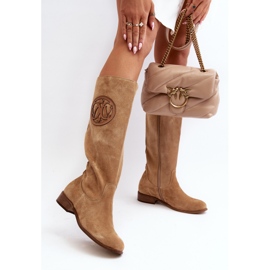 Zazoo 3367 Botas por encima de la rodilla de ante para mujer, color beige 3