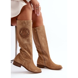 Zazoo 3367 Botas por encima de la rodilla de ante para mujer, color beige 1