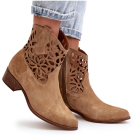 Zazoo 3404 Botas Vaqueras Caladas Con Tacón Bajo Ante Beige 12