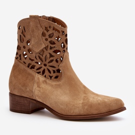 Zazoo 3404 Botas Vaqueras Caladas Con Tacón Bajo Ante Beige 4
