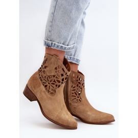 Zazoo 3404 Botas Vaqueras Caladas Con Tacón Bajo Ante Beige 5