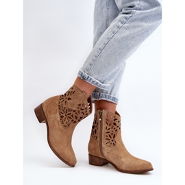 Zazoo 3404 Botas Vaqueras Caladas Con Tacón Bajo Ante Beige 6