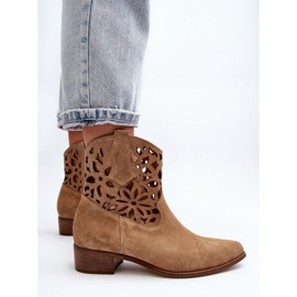Zazoo 3404 Botas Vaqueras Caladas Con Tacón Bajo Ante Beige 9