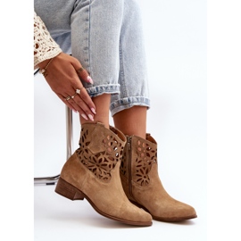 Zazoo 3404 Botas Vaqueras Caladas Con Tacón Bajo Ante Beige 2