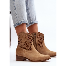 Zazoo 3404 Botas Vaqueras Caladas Con Tacón Bajo Ante Beige 3