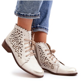 Zazoo 2871 Botines Calados con Cordones para Mujer, Dorado, Cepillado 10