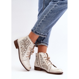 Zazoo 2871 Botines Calados con Cordones para Mujer, Dorado, Cepillado 3