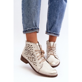 Zazoo 2871 Botines Calados con Cordones para Mujer, Dorado, Cepillado 6