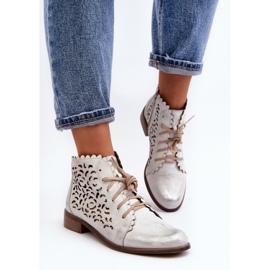 Zazoo 2871 Botines Calados con Cordones para Mujer, Plateado plata 10