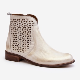 Zazoo 2791 Botines de Piel Calados, Dorado blanco 3