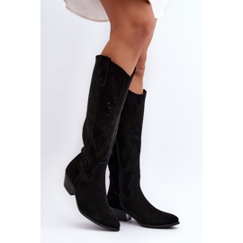Zazoo 2909 Botas Caladas De Ante Con Tacón Bajo, Negro 5