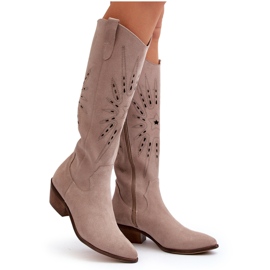 Zazoo 2909 Botas Caladas De Ante Con Tacón Bajo, Beige 9