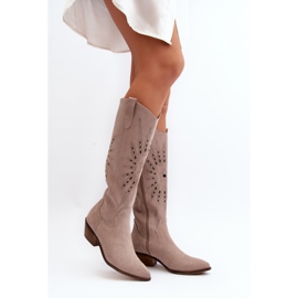 Zazoo 2909 Botas Caladas De Ante Con Tacón Bajo, Beige 2