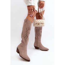 Zazoo 2909 Botas Caladas De Ante Con Tacón Bajo, Beige 3