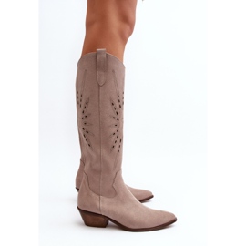 Zazoo 2909 Botas Caladas De Ante Con Tacón Bajo, Beige 4