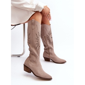 Zazoo 2909 Botas Caladas De Ante Con Tacón Bajo, Beige 8