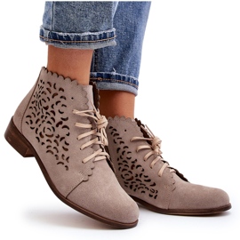 Zazoo 2871 Botines Calados con Cordones para Mujer, Beige 11