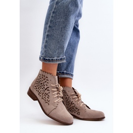 Zazoo 2871 Botines Calados con Cordones para Mujer, Beige 4