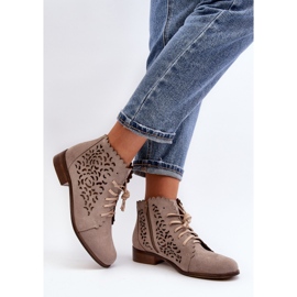 Zazoo 2871 Botines Calados con Cordones para Mujer, Beige 5