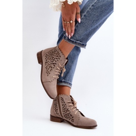 Zazoo 2871 Botines Calados con Cordones para Mujer, Beige 6