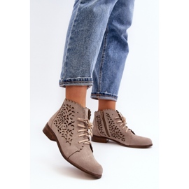 Zazoo 2871 Botines Calados con Cordones para Mujer, Beige 7