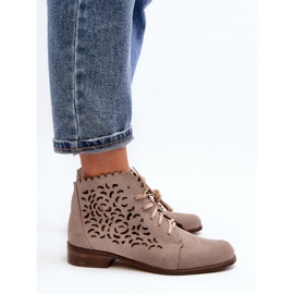 Zazoo 2871 Botines Calados con Cordones para Mujer, Beige 9
