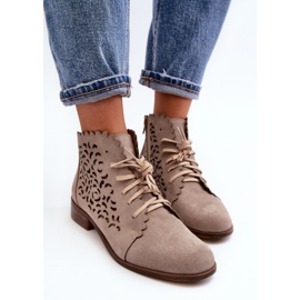 Zazoo 2871 Botines Calados con Cordones para Mujer, Beige 10