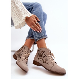 Zazoo 2871 Botines Calados con Cordones para Mujer, Beige 1