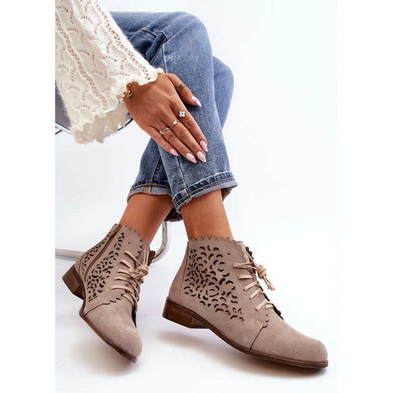 Zazoo 2871 Botines Calados con Cordones para Mujer, Beige 1 Zazoo 2871 Botines Calados con Cordones para Mujer, Beige 1