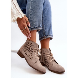 Zazoo 2871 Botines Calados con Cordones para Mujer, Beige 2