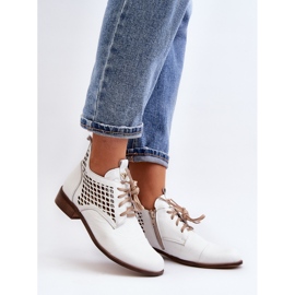 Zazoo 2878 Botines Bajos Mujer Piel Calado, Blanco 3