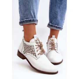 Zazoo 2878 Botines Bajos Mujer Piel Calado, Blanco 8