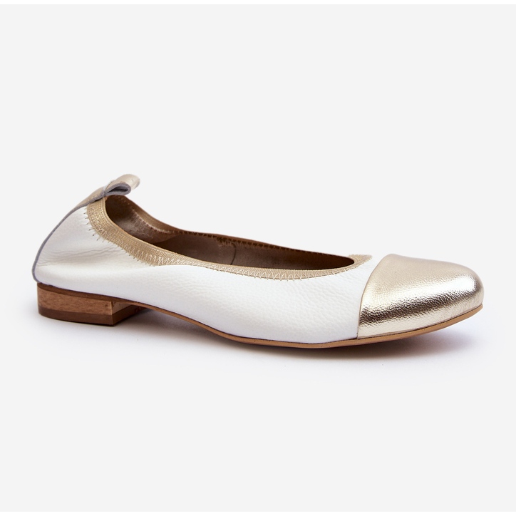 Zazoo 2890 Bailarinas de Piel Blanco y Dorado 2