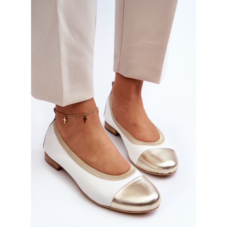 Zazoo 2890 Bailarinas de Piel Blanco y Dorado 1